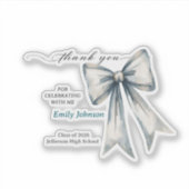 She did it Graduation invitation Photo Blue Bow シール (正面)