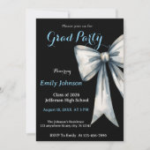 She did it Graduation invitation Photo Blue Bow  招待状 (正面)