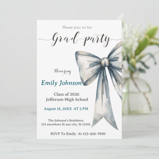 She did it Graduation invitation Photo Blue Bow 招待状 (スタンド正面)