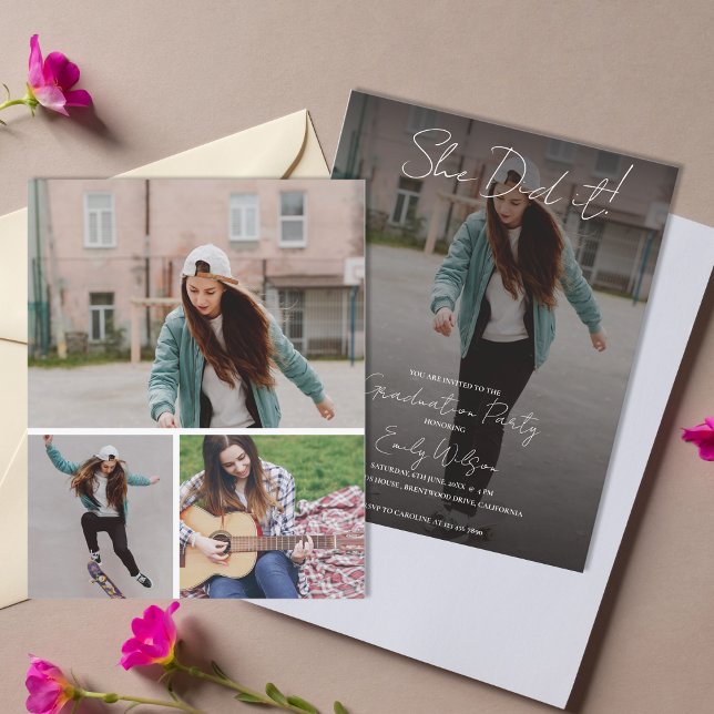 She Did It Graduation Multi Photo Party Invitation (She Did It Modern Photo Graduation Party Invitation | Multi Photo Grad Party Invite)