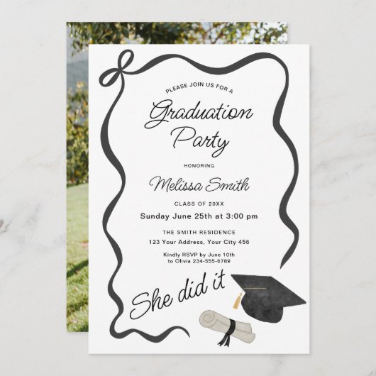 She Did It Graduation Party Photo 招待状 (正面/裏面)