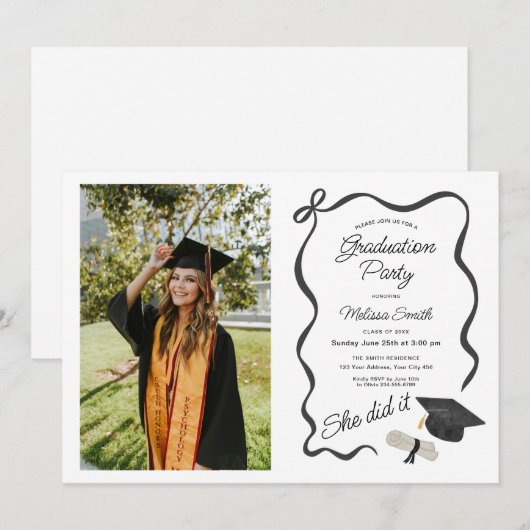 She Did It Graduation Party Photo 招待状 (正面/裏面)