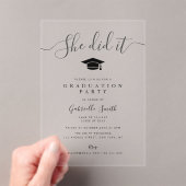 SHE DID IT! Modern Script Graduation Party アクリル招待状 (インサイチュ (ポータブル))