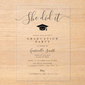 SHE DID IT! Modern Script Graduation Party アクリル招待状 (正面)