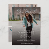 She Did It Multi Photo Graduation Party Invitation ポストカード (正面/裏面)