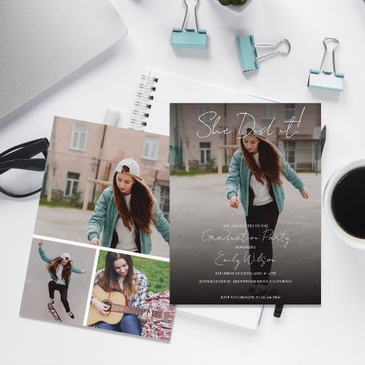 She Did It Multi Photo Graduation Party Invitation ポストカード