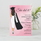 She Did It Pink Graduation Invitation 招待状 (スタンド正面)