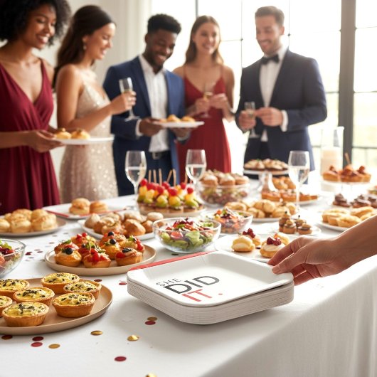 She Did It Red minimal Graduation Paper Plate ペーパープレート