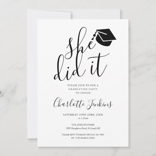 She Did It Script Cap Photo Graduation Party 招待状 (正面)