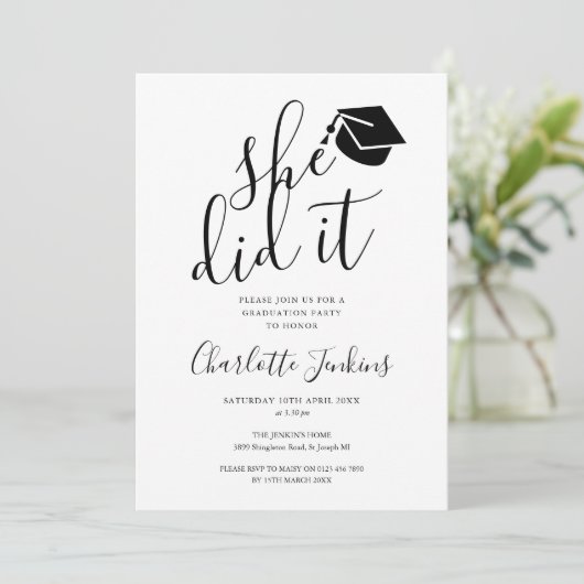 She Did It Script Cap Photo Graduation Party 招待状 (スタンド正面)