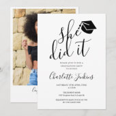 She Did It Script Cap Photo Graduation Party 招待状 (正面/裏面)