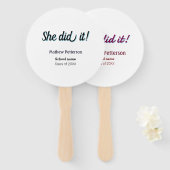 She did it simple black classy modern graduation ハンドファン (正面&裏面)