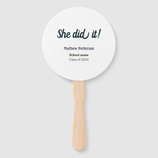 She did it simple black classy modern graduation ハンドファン (正面)