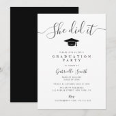 SHE DID IT! Simple Graduation Party 招待状 (正面/裏面)