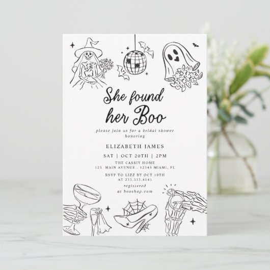 She Found Her Boo Ghost Floral  Bridal Shower  招待状 (スタンド正面)