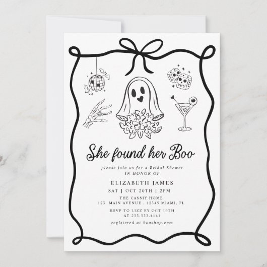 She Found Her Boo Ghost Floral  Bridal Shower  招待状 (正面)