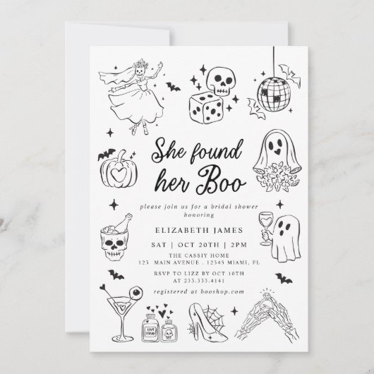 She Found Her Boo Ghost Floral  Bridal Shower  招待状 (正面)