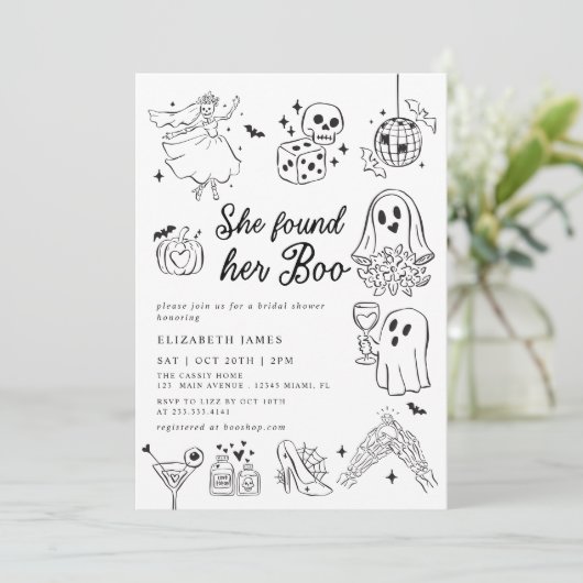 She Found Her Boo Ghost Floral  Bridal Shower  招待状 (スタンド正面)
