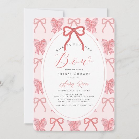 She found her Bow Pink Ribbon Bridal Shower 招待状 (正面)