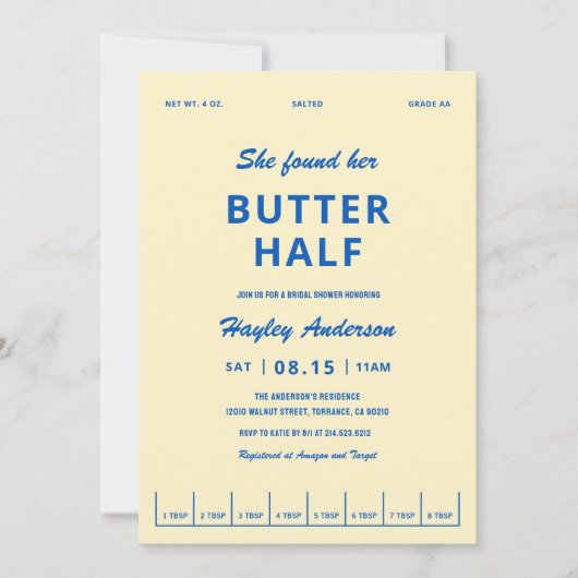 She Found Her Butter Half Bridal Shower 招待状 (正面)
