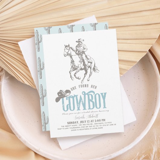 She Found Her Cowboy Pale Blue Bridal Shower 招待状