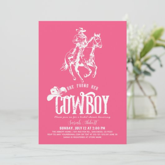 She Found Her Cowboy Pink Bridal Shower 招待状 (スタンド正面)