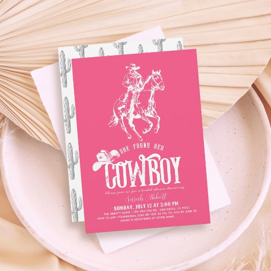 She Found Her Cowboy Pink Bridal Shower 招待状