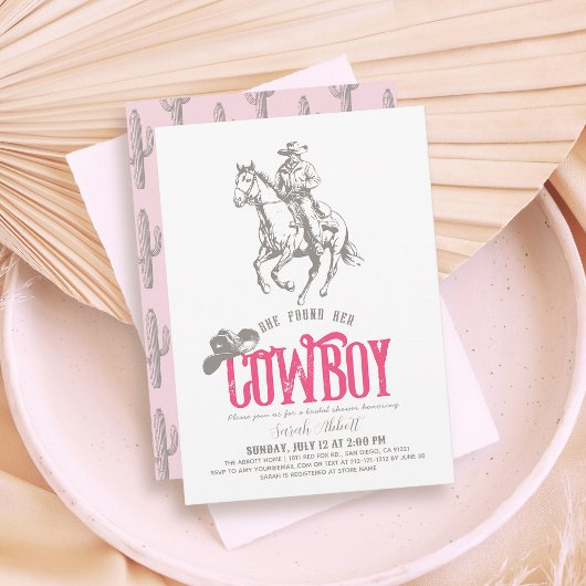 She Found Her Cowboy Pink Bridal Shower 招待状