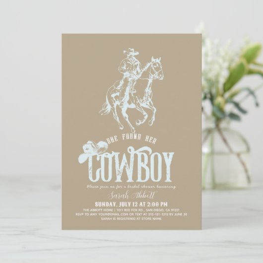 She Found Her Cowboy Sand Beige Bridal Shower 招待状 (スタンド正面)
