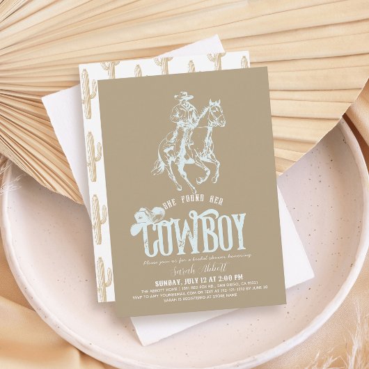 She Found Her Cowboy Sand Beige Bridal Shower 招待状