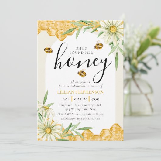 She Found Her Honey Arch Daisy Bee Bridal Shower 招待状 (スタンド正面)