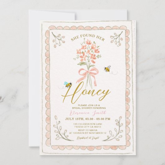 She Found Her Honey Bee Bridal Shower 招待状 (正面)