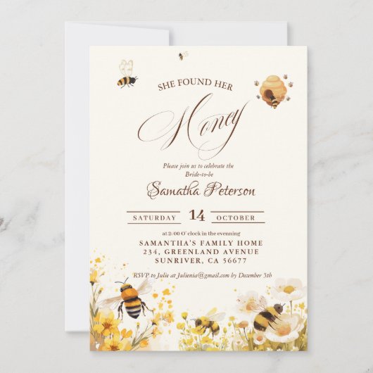 She found her honey Bee bridal shower 招待状 (正面)