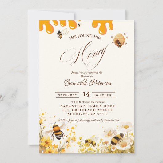 She found her honey Bee bridal shower 招待状 (正面)