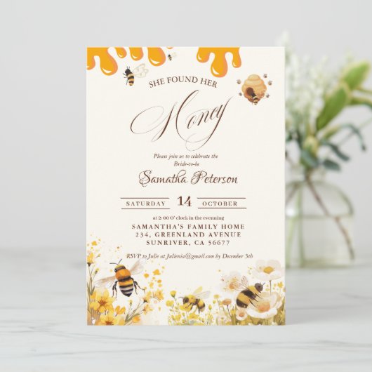 She found her honey Bee bridal shower 招待状 (スタンド正面)