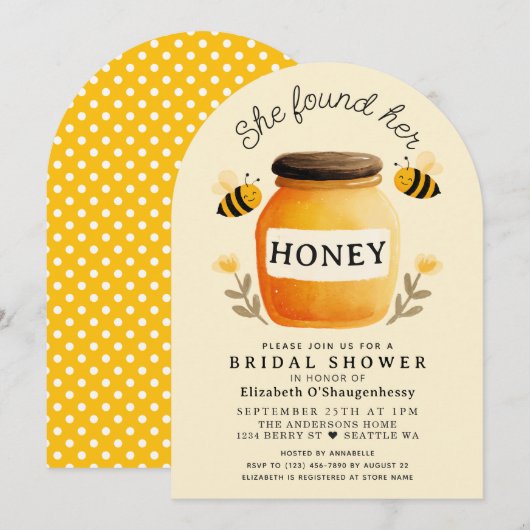 She found Her Honey Bee Bridal Shower Arch 招待状 (正面/裏面)