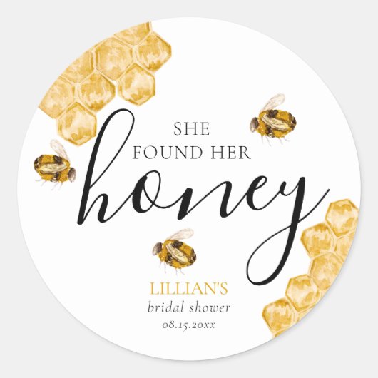 She Found Her Honey Bee Bridal Shower Favor ラウンドシール (正面)