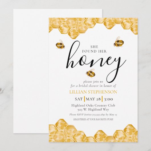 She Found Her Honey Bee Themed Daisy Bridal Shower 招待状 (正面/裏面)