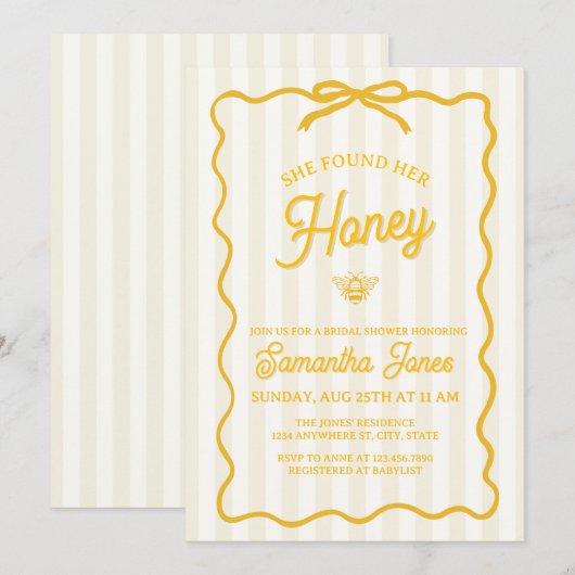 She Found Her Honey Bridal Shower Invitation 招待状 (正面/裏面)