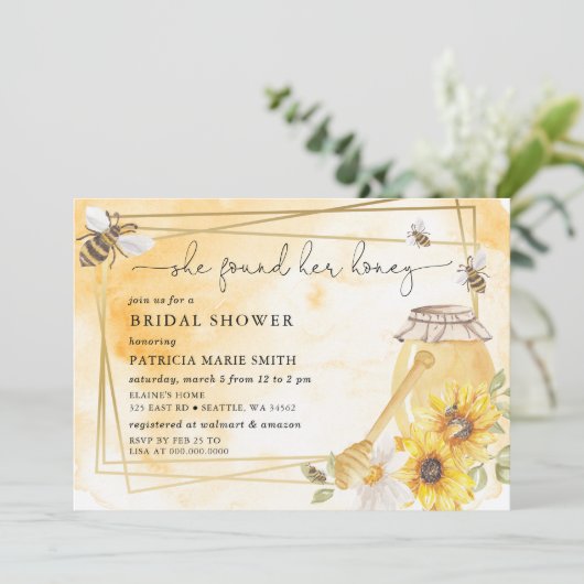 She Found Her Honey Floral Bee Bridal Shower 招待状 (スタンド正面)