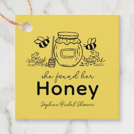 She found her Honey Hand-drawn Bridal Shower フェイバータグ (正面)