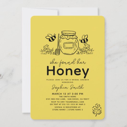 She found her Honey Hand-drawn Bridal Shower 招待状 (正面)