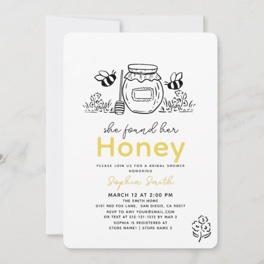 She found her Honey Hand-drawn Bridal Shower 招待状 (正面)