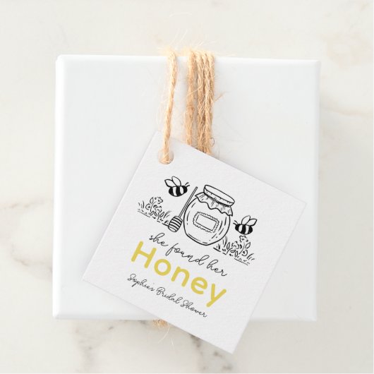 She found her Honey Hand-drawn White Bridal Shower フェイバータグ (インサイチュ)