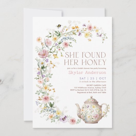 She Found Her Honey Wildflower Bridal Shower Tea 招待状 (正面)