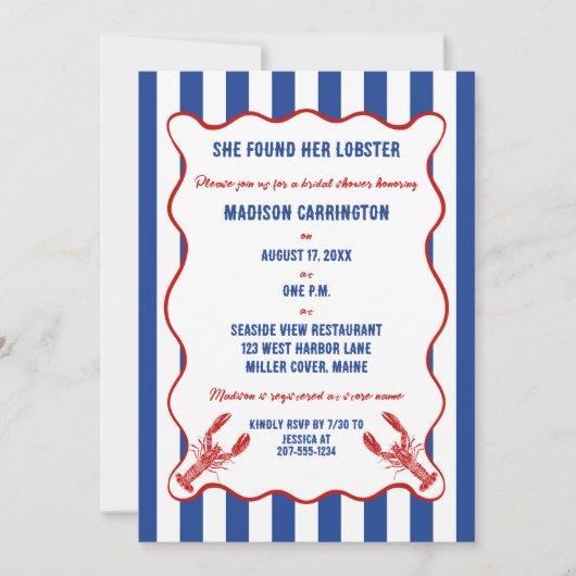 She Found Her Lobster Nautical Bridal Shower 招待状 (正面)