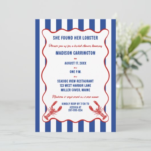 She Found Her Lobster Nautical Bridal Shower 招待状 (スタンド正面)