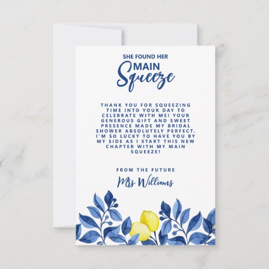 She Found Her Main Squeeze Bridal Shower  サンキューカード (裏面)