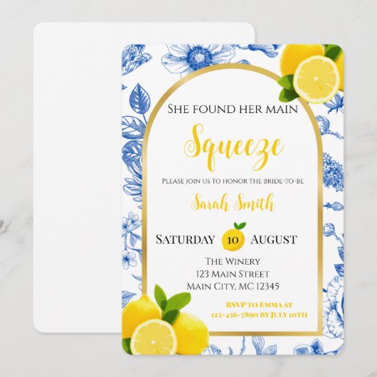 She Found Her Main Squeeze Bridal Shower 招待状 (正面/裏面)