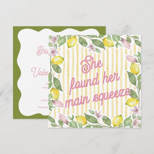 She Found Her Main Squeeze Bridal Shower Invite (正面/裏面)